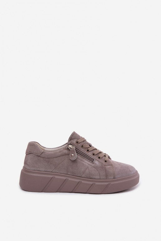 Damen-Platform-Schuhe aus Kunstveloursleder in Sandfarbe Luna