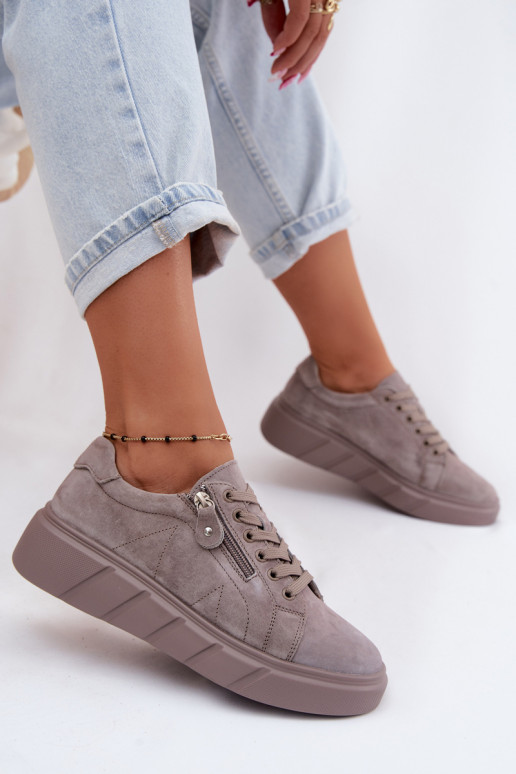 Damen-Platform-Schuhe aus Kunstveloursleder in Sandfarbe Luna