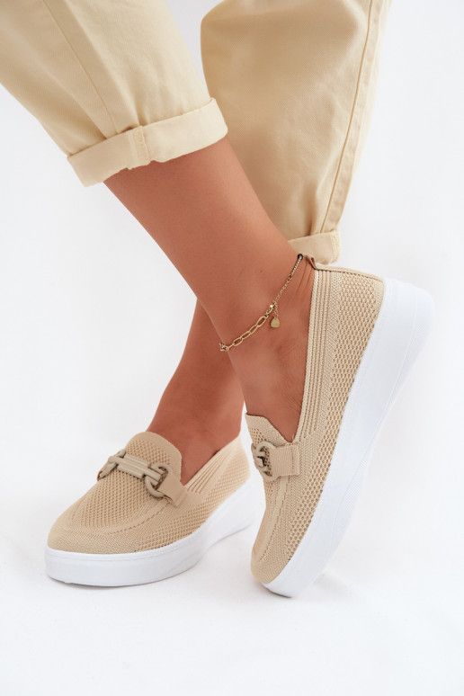 Damen-Platform-Schuhe mit Ornamenten in Sandfarbe Freshy