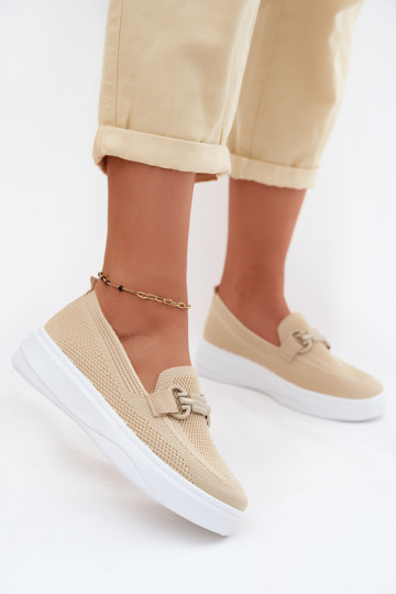  Schuhe Feminin mit einer Plattform mit Ornamenten Beige Freshy 2