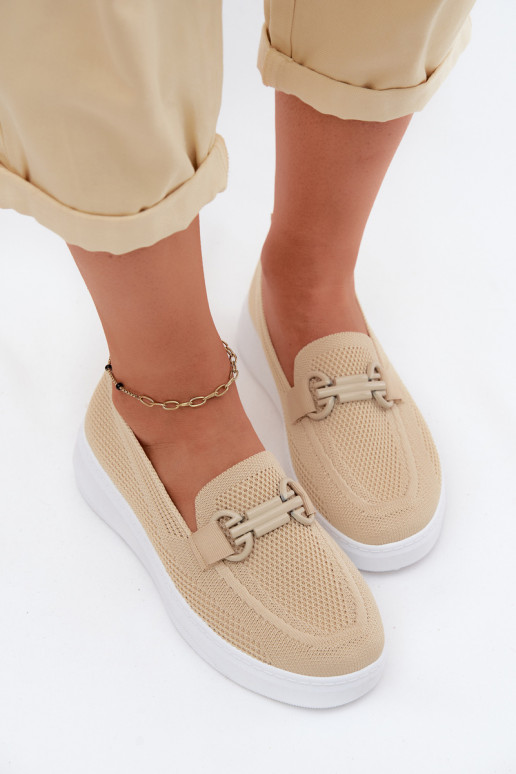  Schuhe Feminin mit einer Plattform mit Ornamenten Beige Freshy