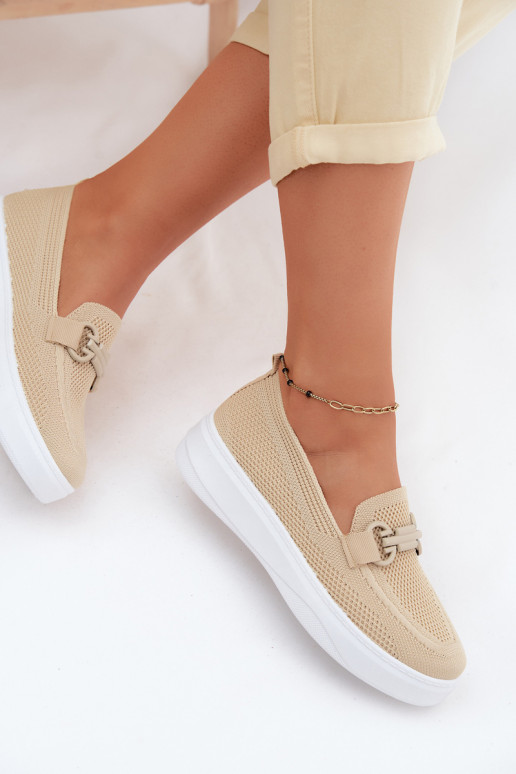  Schuhe Feminin mit einer Plattform mit Ornamenten Beige Freshy