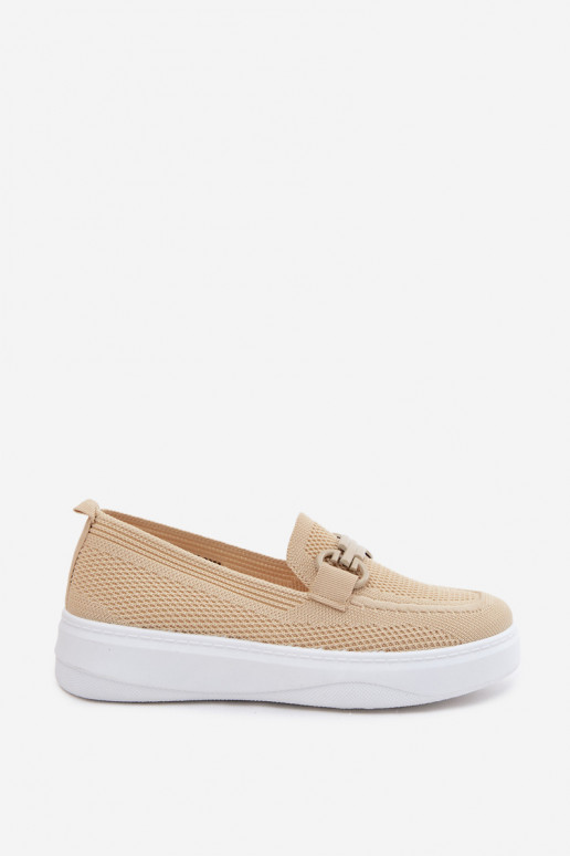  Schuhe Feminin mit einer Plattform mit Ornamenten Beige Freshy