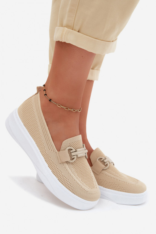  Schuhe Feminin mit einer Plattform mit Ornamenten Beige Freshy