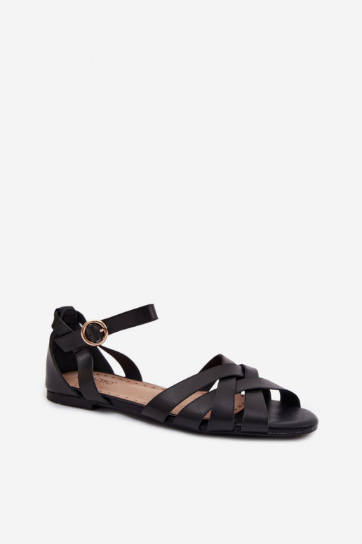 Flache Sandalen für Damen mit Riemen aus schwarzem Kunstleder Lagos