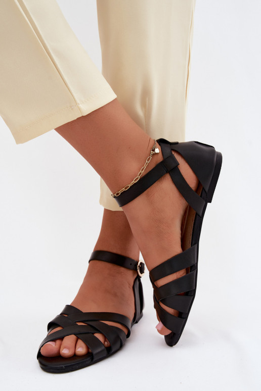 Flache Sandalen für Damen mit Riemen aus schwarzem Kunstleder Lagos