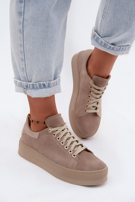 Haut aus INildleder Sneakers Stilvollllschuhe Feminin mit einer Plattform Zazoo N408S7 Beige