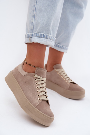 Damen-Sneaker aus Kunstveloursleder mit Plattform in Sandfarbe Zazoo N408S7 2