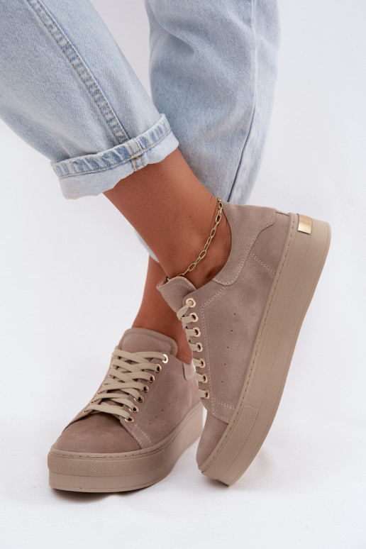 Haut aus INildleder Sneakers Stilvollllschuhe Feminin mit einer Plattform Zazoo N408S7 Beige