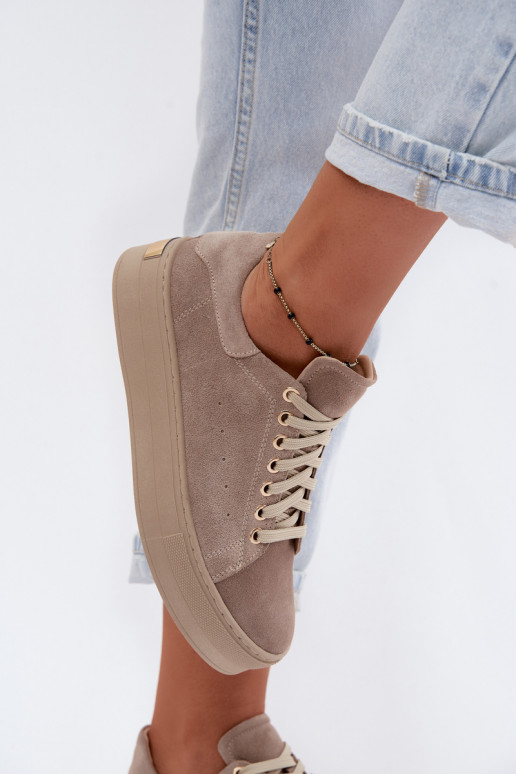 Haut aus INildleder Sneakers Stilvollllschuhe Feminin mit einer Plattform Zazoo N408S7 Beige
