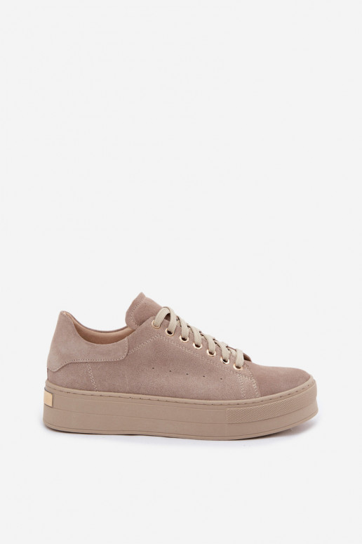 Damen-Sneaker aus Kunstveloursleder mit Plattform in Sandfarbe Zazoo N408S7