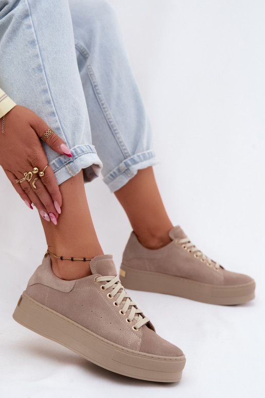 Haut aus INildleder Sneakers Stilvollllschuhe Feminin mit einer Plattform Zazoo N408S7 Beige