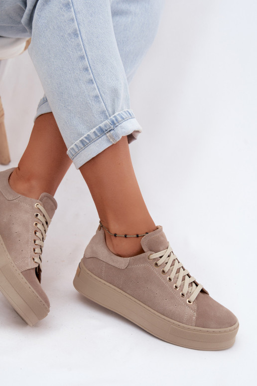Haut aus INildleder Sneakers Stilvollllschuhe Feminin mit einer Plattform Zazoo N408S7 Beige