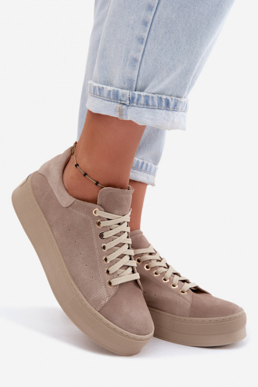 Haut aus INildleder Sneakers Stilvollllschuhe Feminin mit einer Plattform Zazoo N408S7 Beige