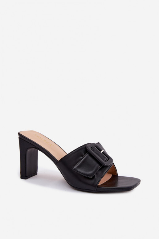 Damen-Pantoletten mit Absatz, Ornamenten und Schnallen in Schwarz Vinceza 22-20159