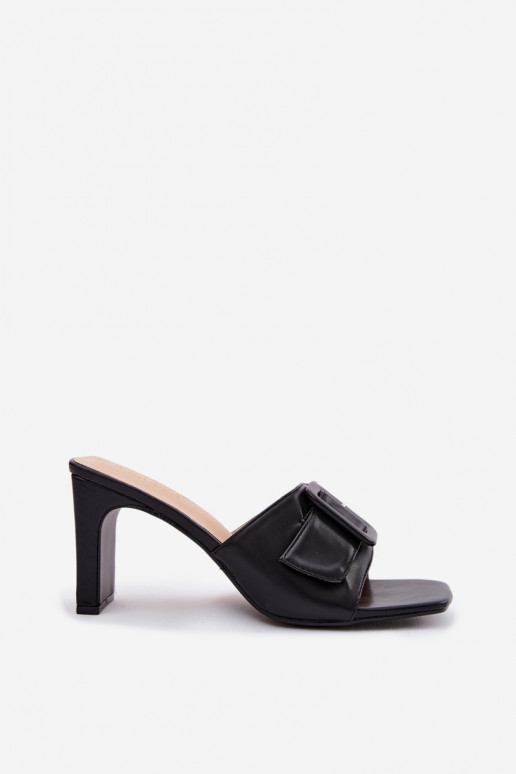 Damen-Pantoletten mit Absatz, Ornamenten und Schnallen in Schwarz Vinceza 22-20159