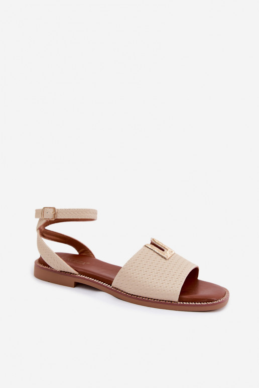Flache Sandalen für Damen mit goldenen Details in Sandfarbe Vinceza 73505