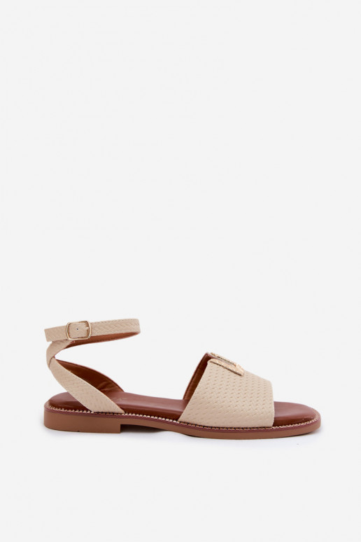 Flache Sandalen für Damen Ze goldene Farbem Detalem Vinceza 73505 Beige