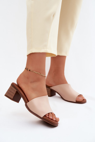 Leder-Pantoletten mit Absatz in Sandfarbe Tai turiciejka E7395-04