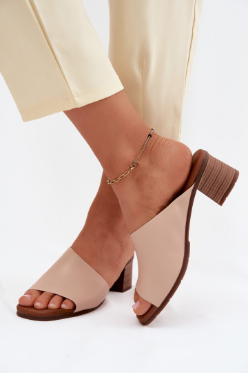Leder-Pantoletten mit Absatz in Sandfarbe Tai turiciejka E7395-04 2