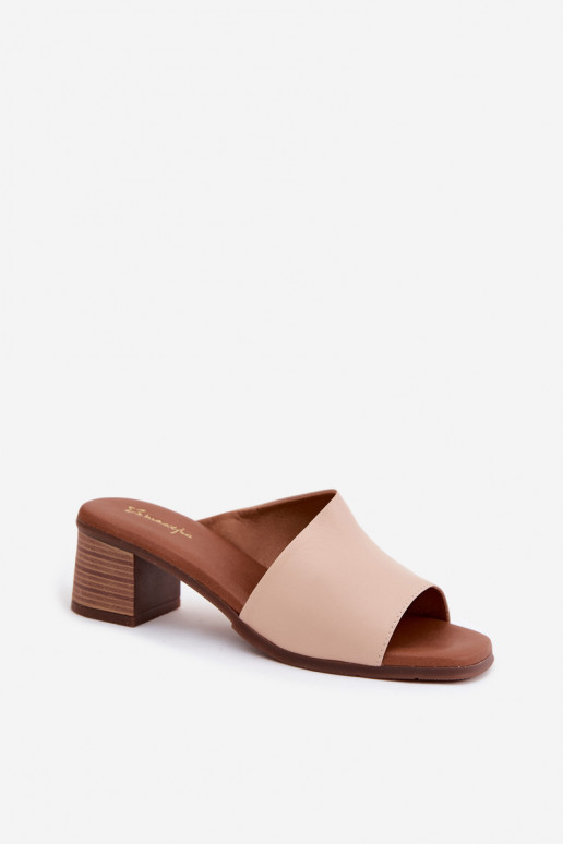 Leder-Pantoletten mit Absatz in Sandfarbe Tai turiciejka E7395-04
