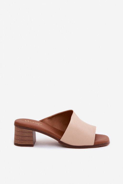 Lederhausschuhe Feminin mit Absätzen Es mussciejka E7395-04 Beige