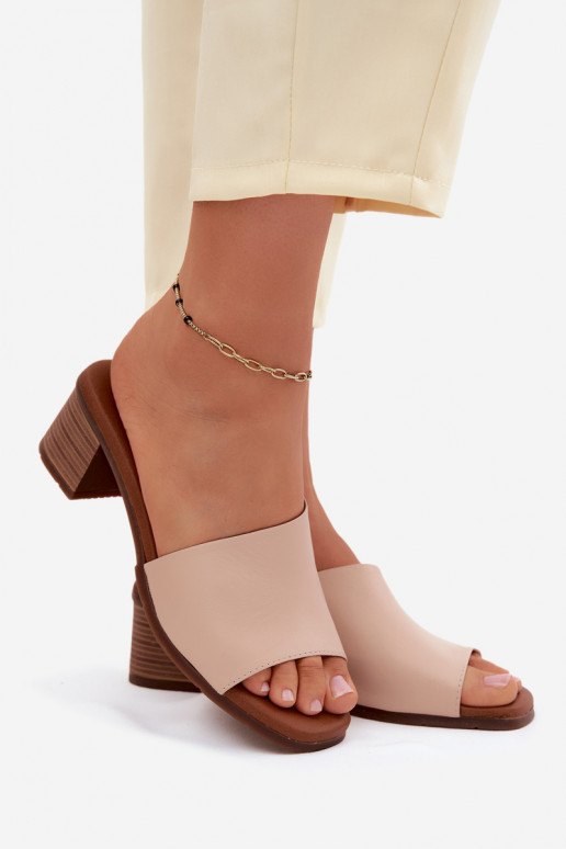 Lederhausschuhe Feminin mit Absätzen Es mussciejka E7395-04 Beige