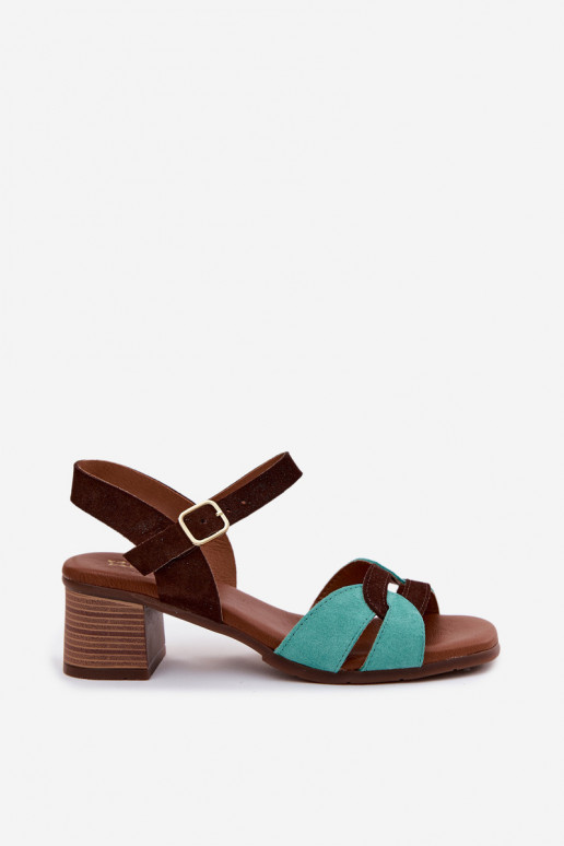 Haut INildledersandalen für Damen mit Absätzen Es mussciejka E7400-36 Türkis-braune Farbe