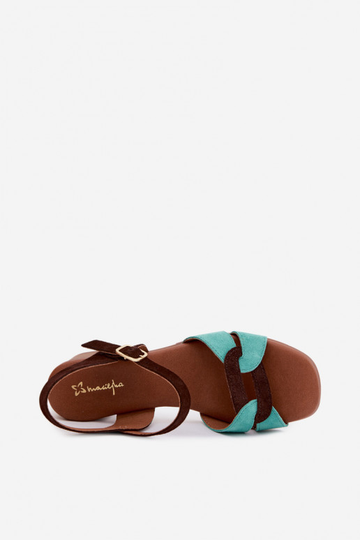 Haut INildledersandalen für Damen mit Absätzen Es mussciejka E7400-36 Türkis-braune Farbe