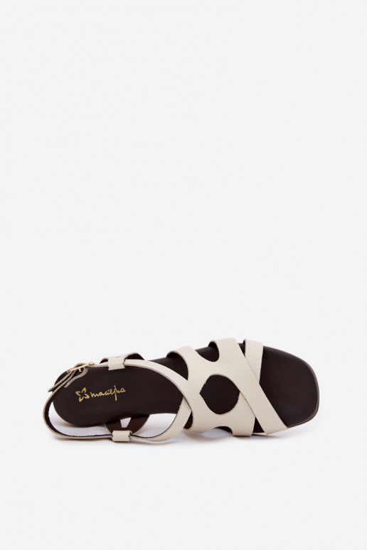 Haut Damen-Sandalen mit hohen Absätzen Es mussciejka E7399-04 elfenbeinfarbe