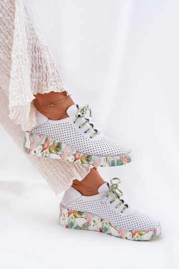 Lederplattformschuhe mit Mustern in weiß-grün Artiker 54C1807