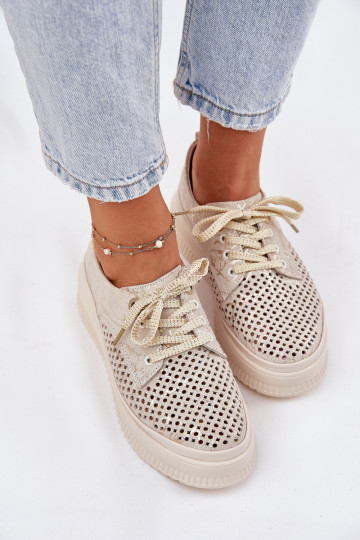 Ausschnitt Wildleder Damen Plattformschuhe in sand-gold Artiker 56C2108
