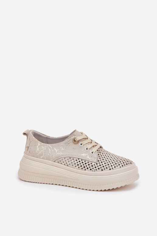Durchbrochenes INildleder Schuhe Feminin mit einer Plattform Artiker 56C2108 Beige-goldene Farbe
