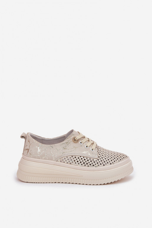 Durchbrochenes INildleder Schuhe Feminin mit einer Plattform Artiker 56C2108 Beige-goldene Farbe
