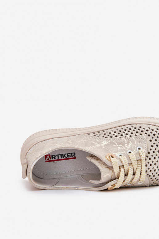 Durchbrochenes INildleder Schuhe Feminin mit einer Plattform Artiker 56C2108 Beige-goldene Farbe
