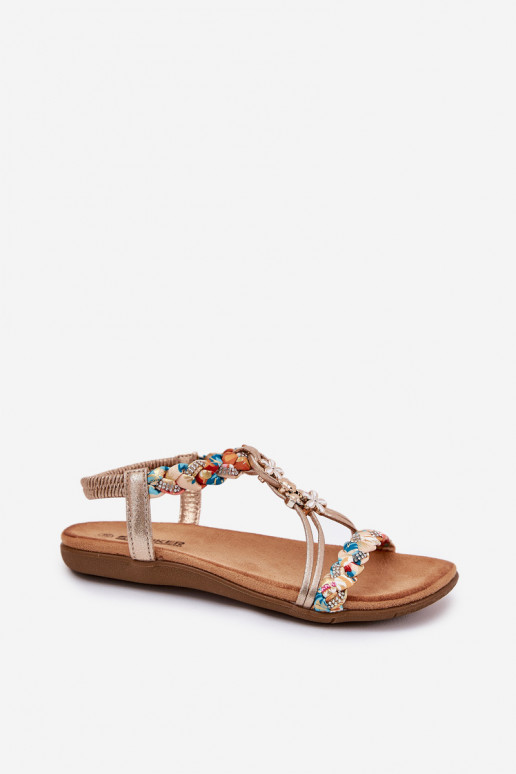 Flache Sandalen für DamenPlecionymi Paskami I Przypinkami Artiker 54C1323 goldene Farbe
