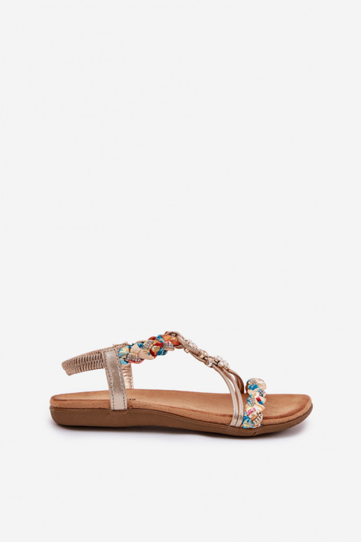 Flache Damen Sandalen mit geflochtenen Riemen in Gold Artiker 54C1323