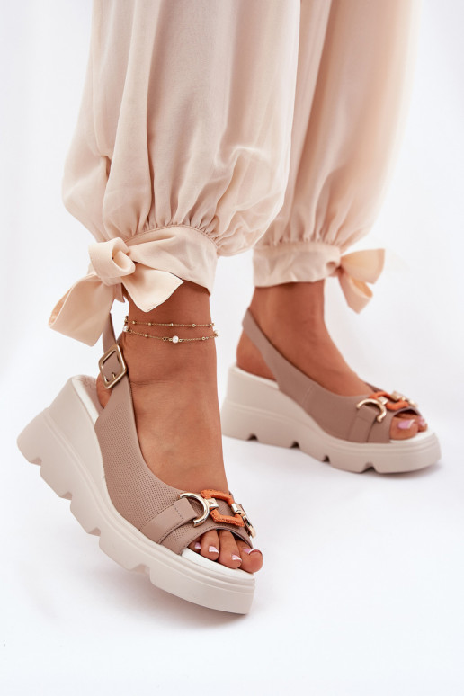 Damensandalen Feminin mit einer Plattform und Plattform mit Ornamenten Artiker 56C2208 Beige