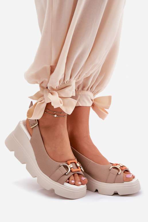 Damensandalen Feminin mit einer Plattform und Plattform mit Ornamenten Artiker 56C2208 Beige