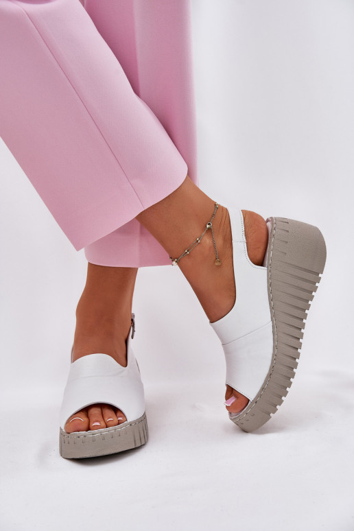 Damen Sandalen mit Elementen aus Naturleder auf Plattform in weiß Artiker 54C0786