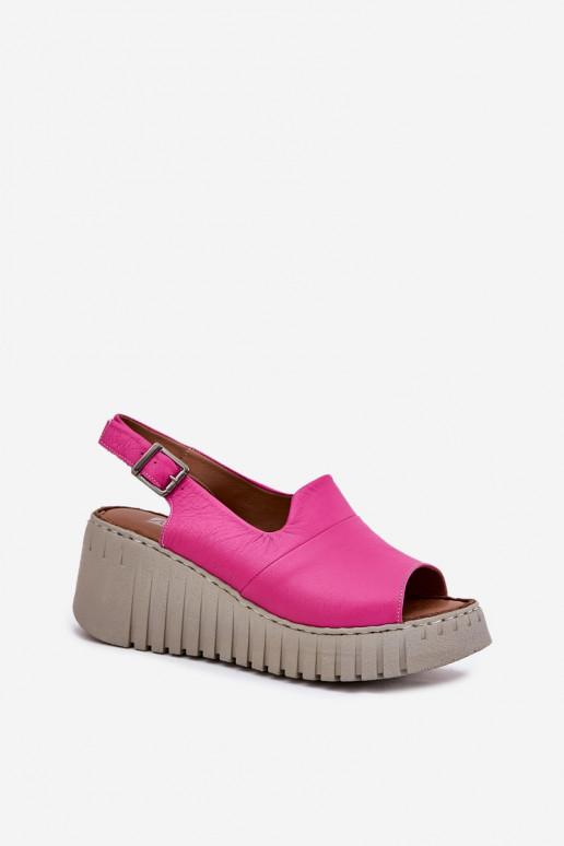 Damen Sandalen mit Elementen aus Naturleder auf Plattform in rosa Artiker 54C0789