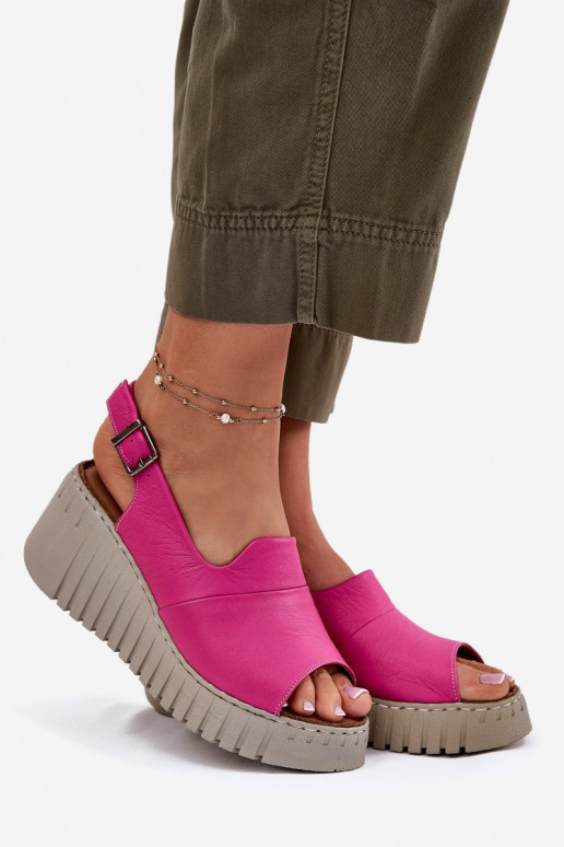 Damen Sandalen mit Elementen aus Naturleder auf Plattform in rosa Artiker 54C0789