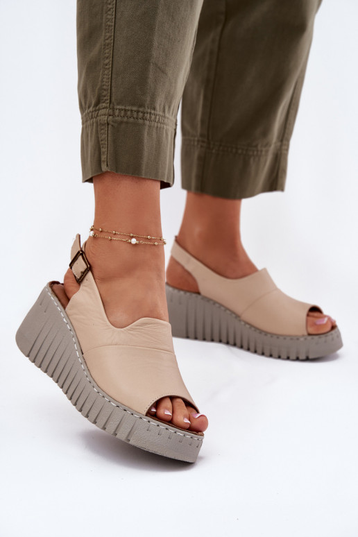 DamensandalenErmöglichtturalnej Skóry mit einer Plattform Artiker 56C0957 Beige