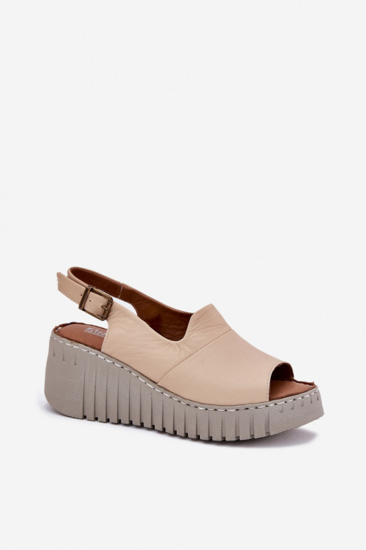 DamensandalenErmöglichtturalnej Skóry mit einer Plattform Artiker 56C0957 Beige