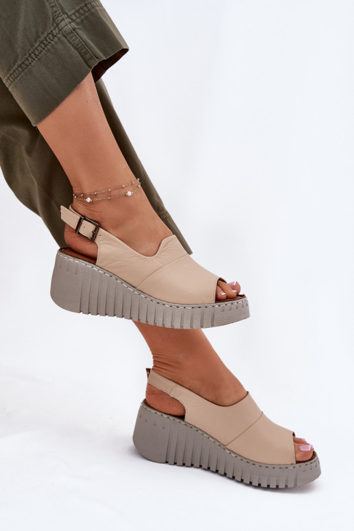 DamensandalenErmöglichtturalnej Skóry mit einer Plattform Artiker 56C0957 Beige