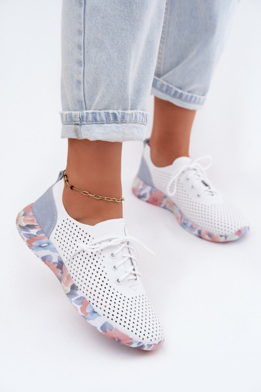 Haut Schuhe Feminin mit Schnürsenkeln mit einer Plattform Artiker 58C0586 INeiß-blaue Farbe