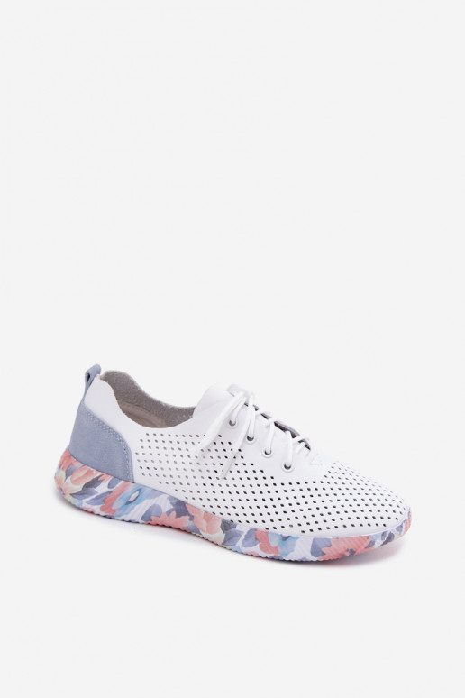 Haut Schuhe Feminin mit Schnürsenkeln mit einer Plattform Artiker 58C0586 INeiß-blaue Farbe