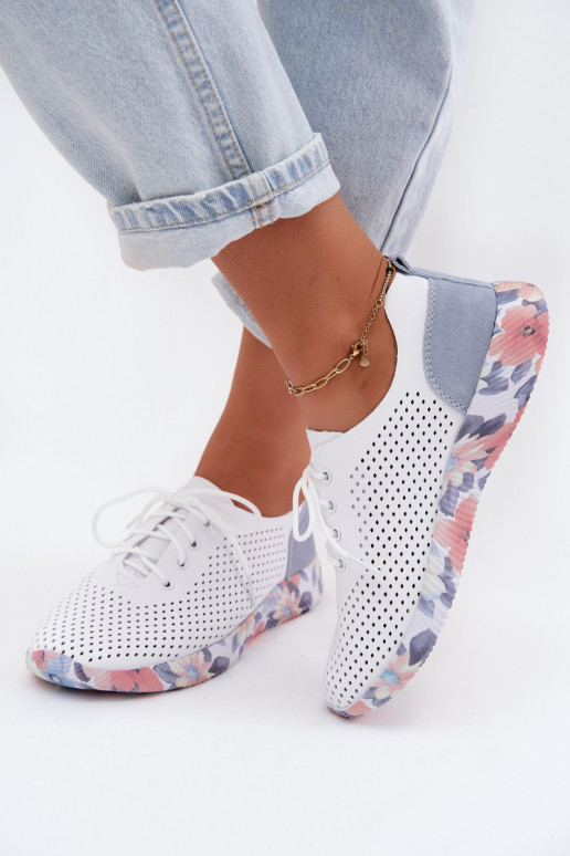 Haut Schuhe Feminin mit Schnürsenkeln mit einer Plattform Artiker 58C0586 INeiß-blaue Farbe