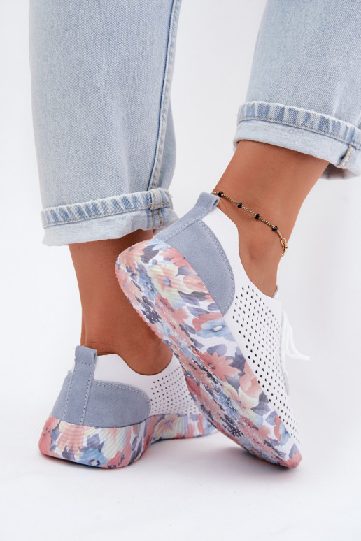 Damen Lederschuhe mit Schnürsenkeln auf Plattform in weiß-blau Artiker 58C0586