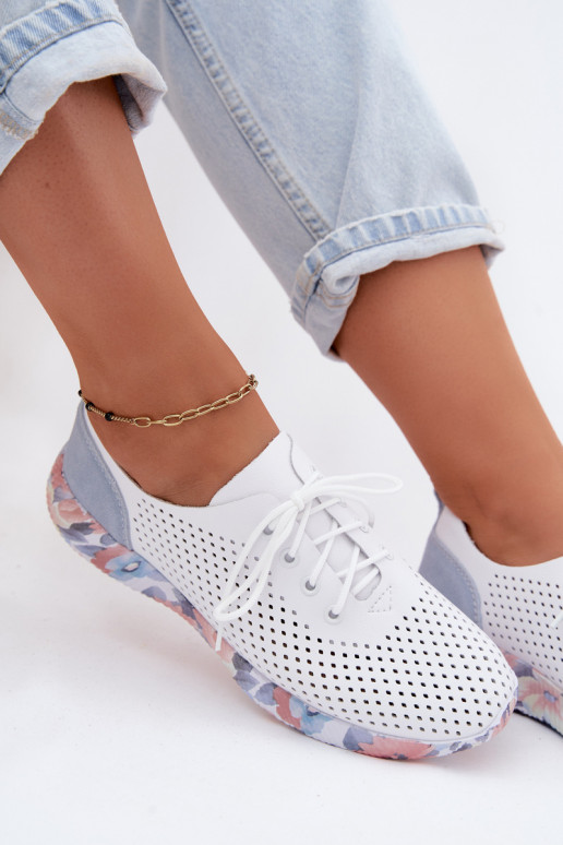 Haut Schuhe Feminin mit Schnürsenkeln mit einer Plattform Artiker 58C0586 INeiß-blaue Farbe
